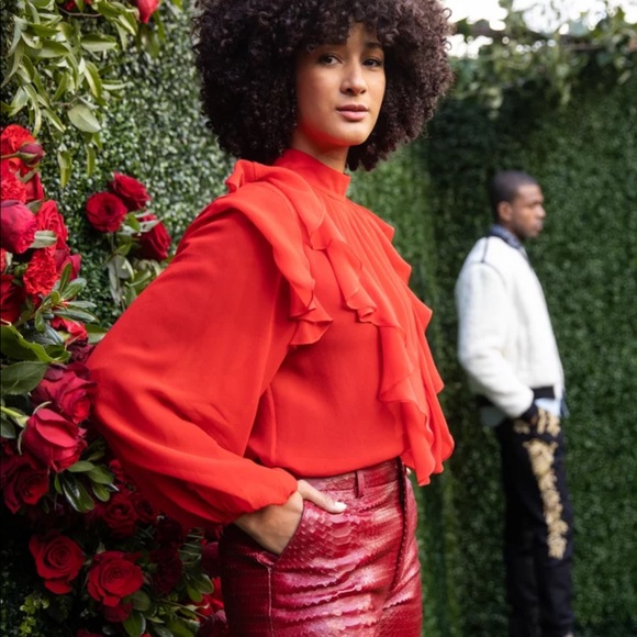 SOLD H&M x Giambattista | Red ruffled silk blouse - Picture 2 of 9